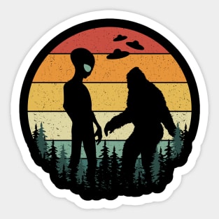 Retro Alien And Bigfoot Ufos Sticker